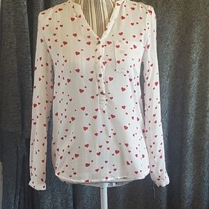 Love Tree long sleeve blouse with red hearts